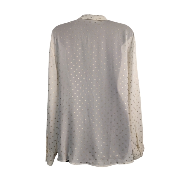 Mossimo Top Shirt Women's Sheer Cream White Gold Dots Print Button Up Sz… - Picture 2 of 9